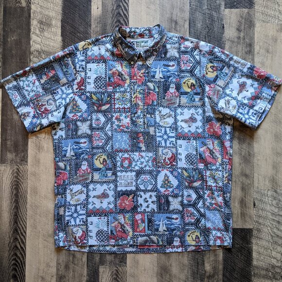 Reyn Spooner Kloth Patchwork Christmas Santa Popover Shirt - Picture 1 of 6